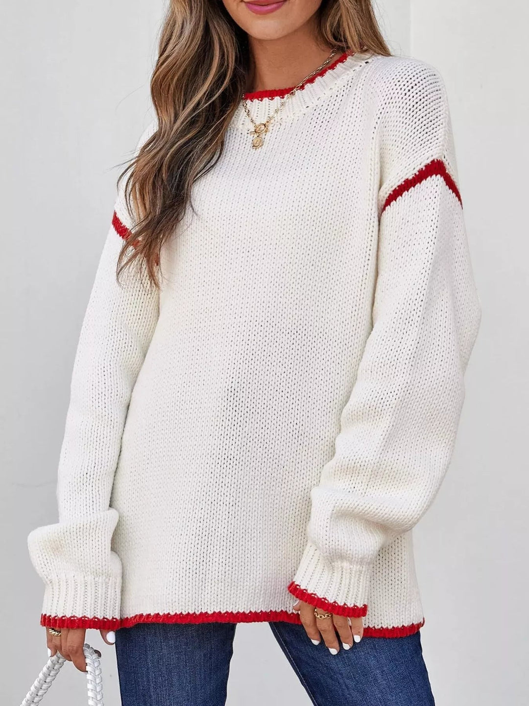 Cailin - Pull décontracté à manches longues avec finitions contrastées