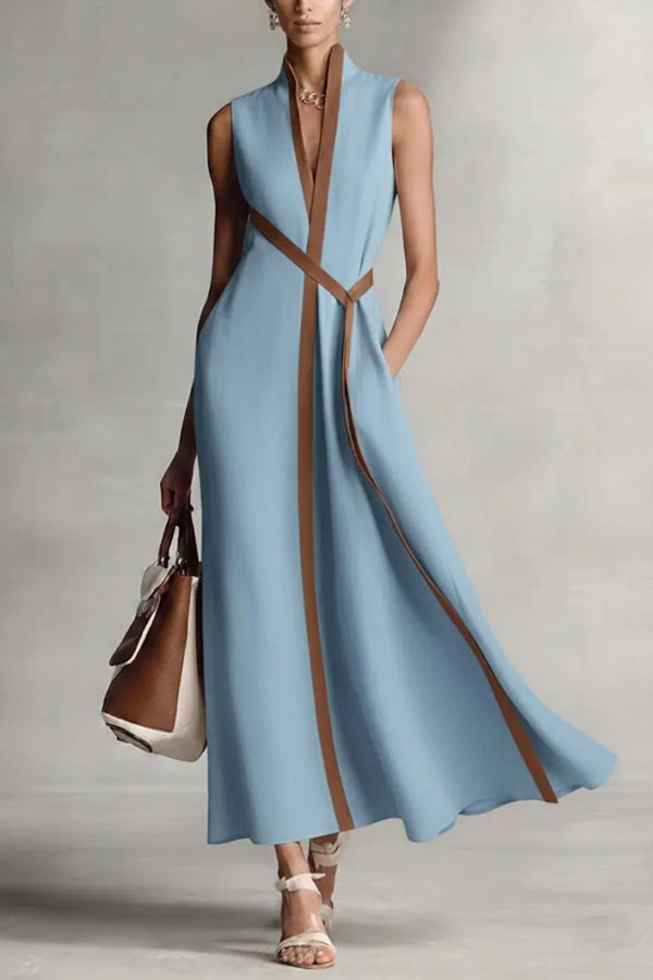 Jennifer - Robe longue ample élégante sans manches à col en V
