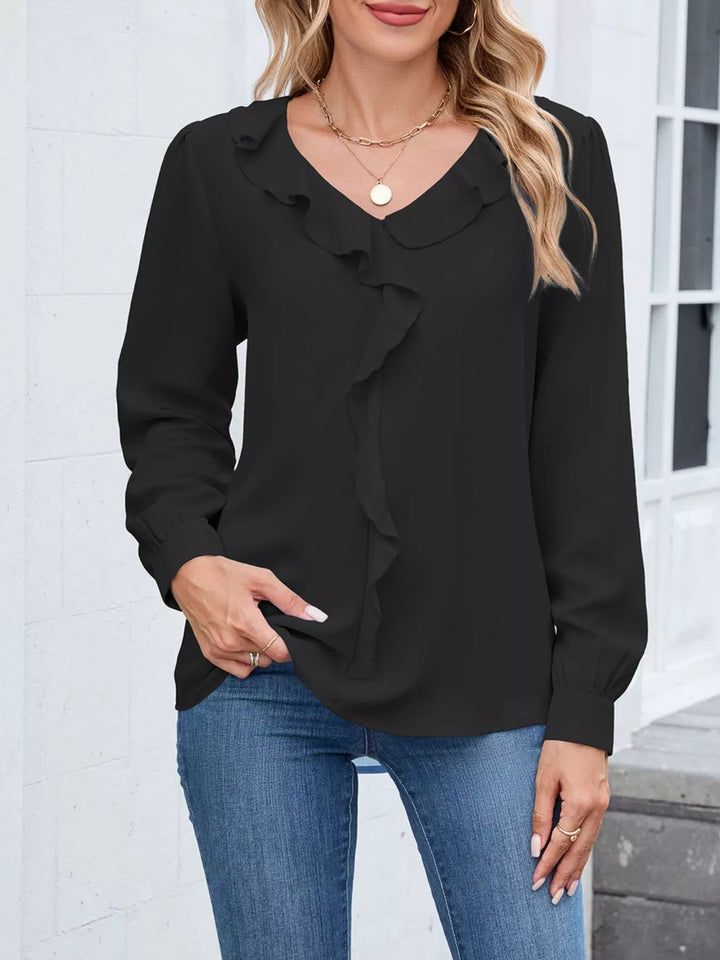 Zerlina - Blouse Élégante à Manches Longues avec Col V et Volants