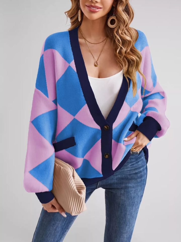 Viona - Cardigan tricoté ample boutonné à motif losange