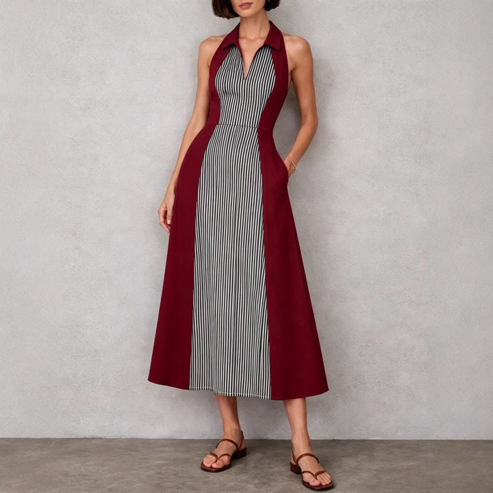 Louna - Robe sans manches à rayures et col en V très élégante