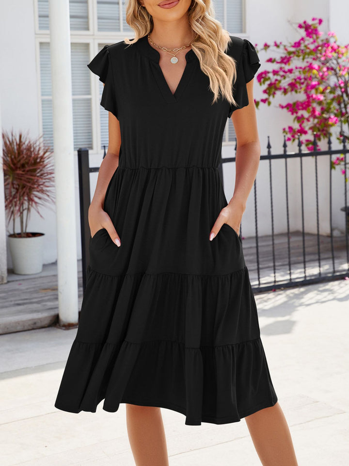 Zia - Robe midi décontractée à volants et col échancré