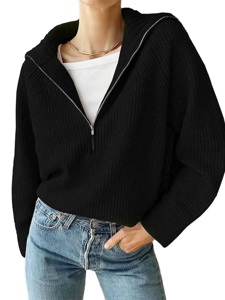 Edessa - Pull casual à demi-zip et manches longues en maille ample