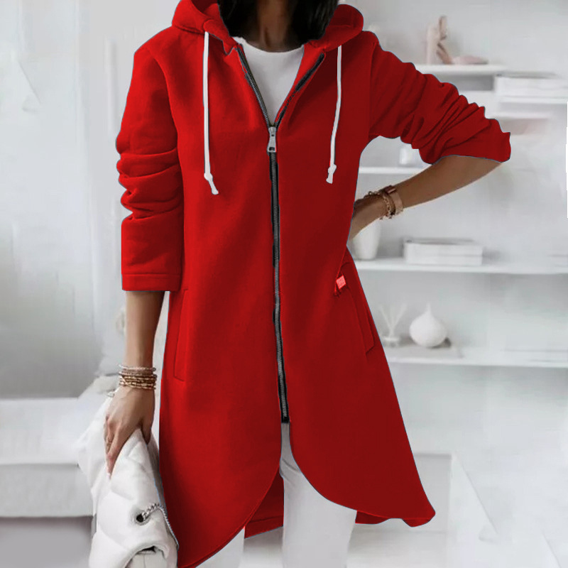 Darlene - Veste longue élégante à capuche avec fermeture zippée