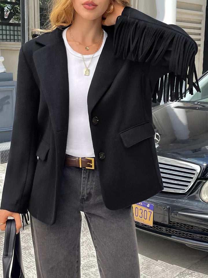 Michella - Blazer Court Élégant à Col Mandarin et Boutons