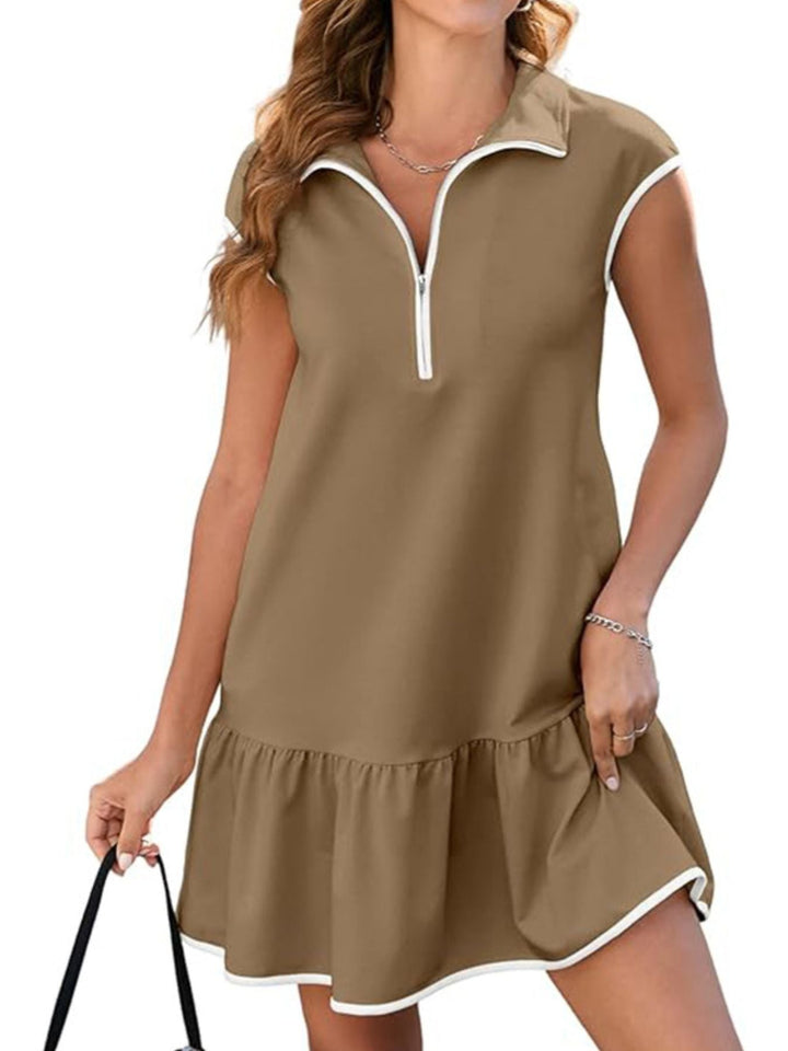 Wendolyn - Robe décontractée à fermeture zippée, manches capes et ourlet volanté
