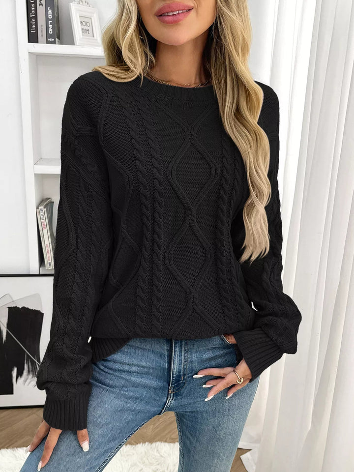 Weslynn - Pull Chaud en Maille à Col Rond avec Motif Torsadé