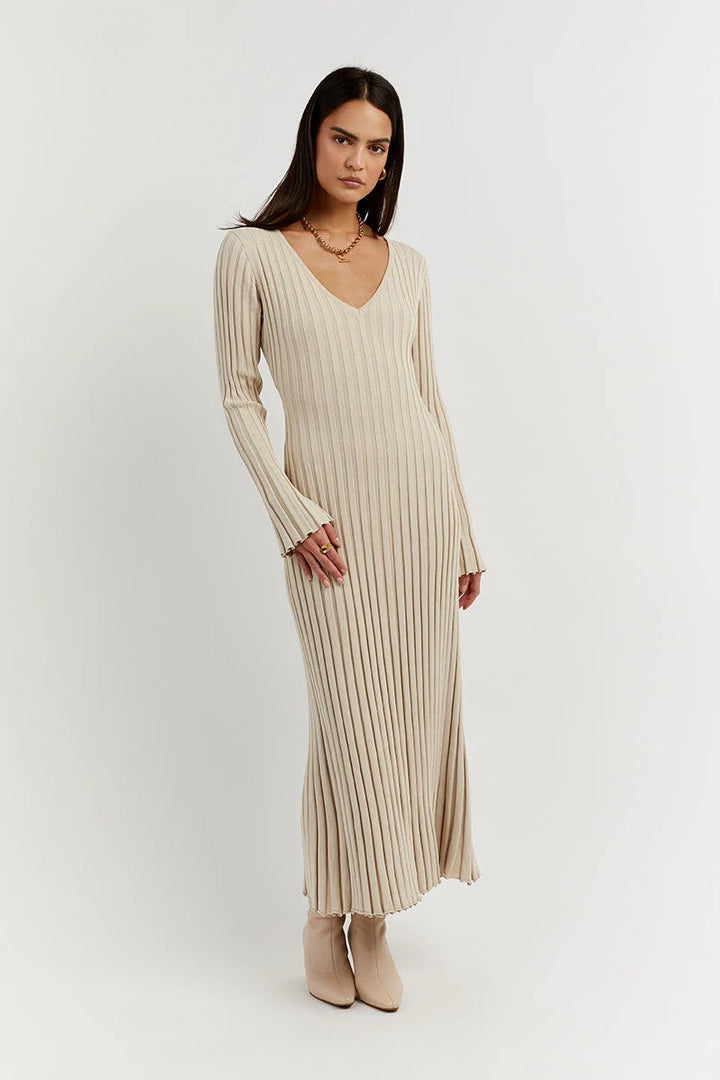 Natalija | Robe midi tricotée col V pour femmes