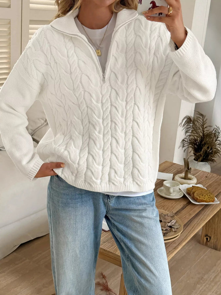 Faith - Pull Élégant Chaud en Maille Câblée avec Demi-Zip
