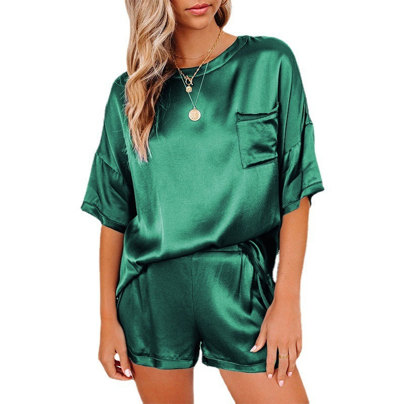 Samaira - Ensemble homewear en soie avec haut à manches courtes et short
