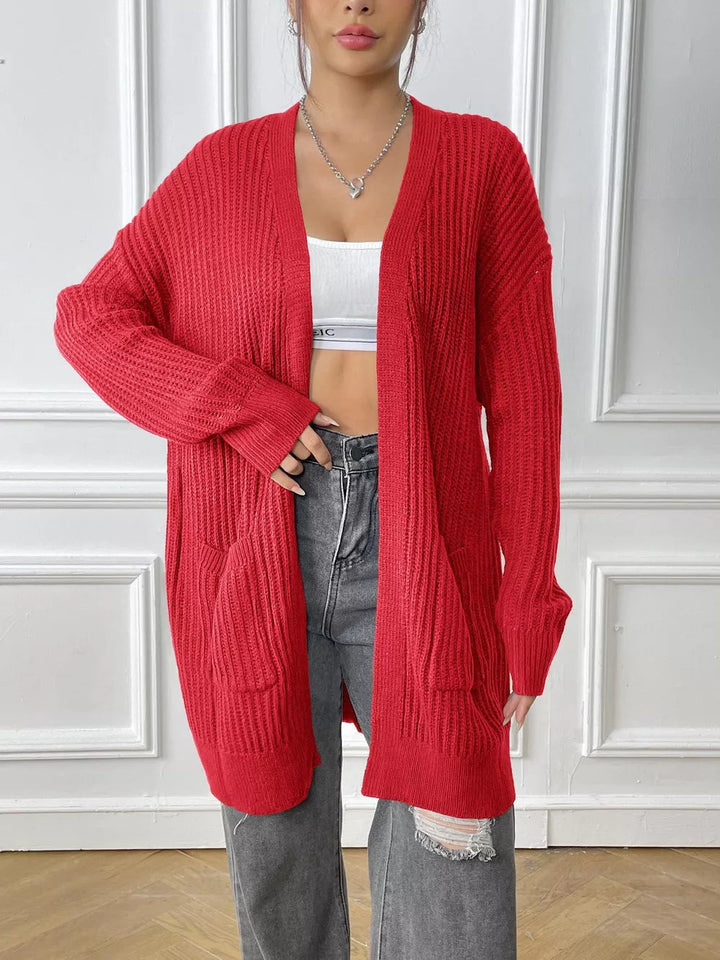 Kacy - Cardigan élégant en maille côtelée à épaules tombantes