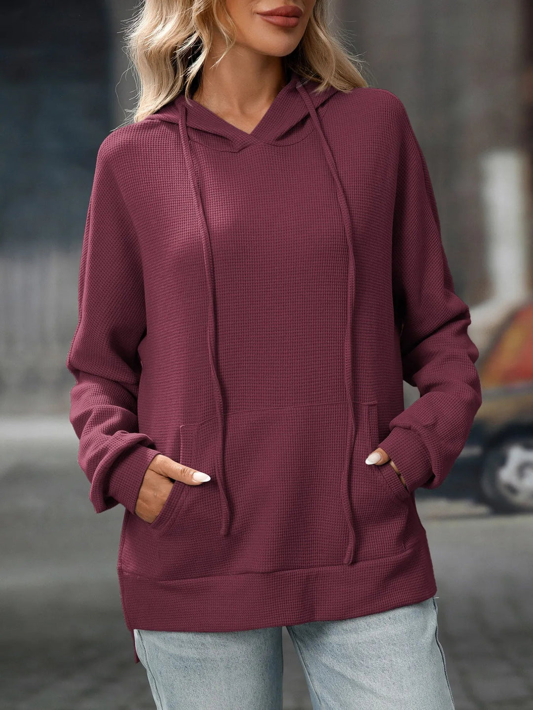 Thalina - Veste hoodie décontractée texturée avec cordon ajustable