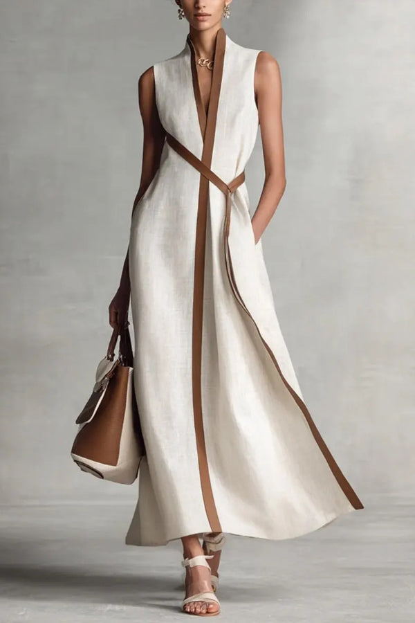 Jennifer - Robe longue ample élégante sans manches à col en V