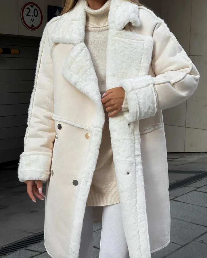 Ellen - Manteau long tendance en fausse fourrure teddy