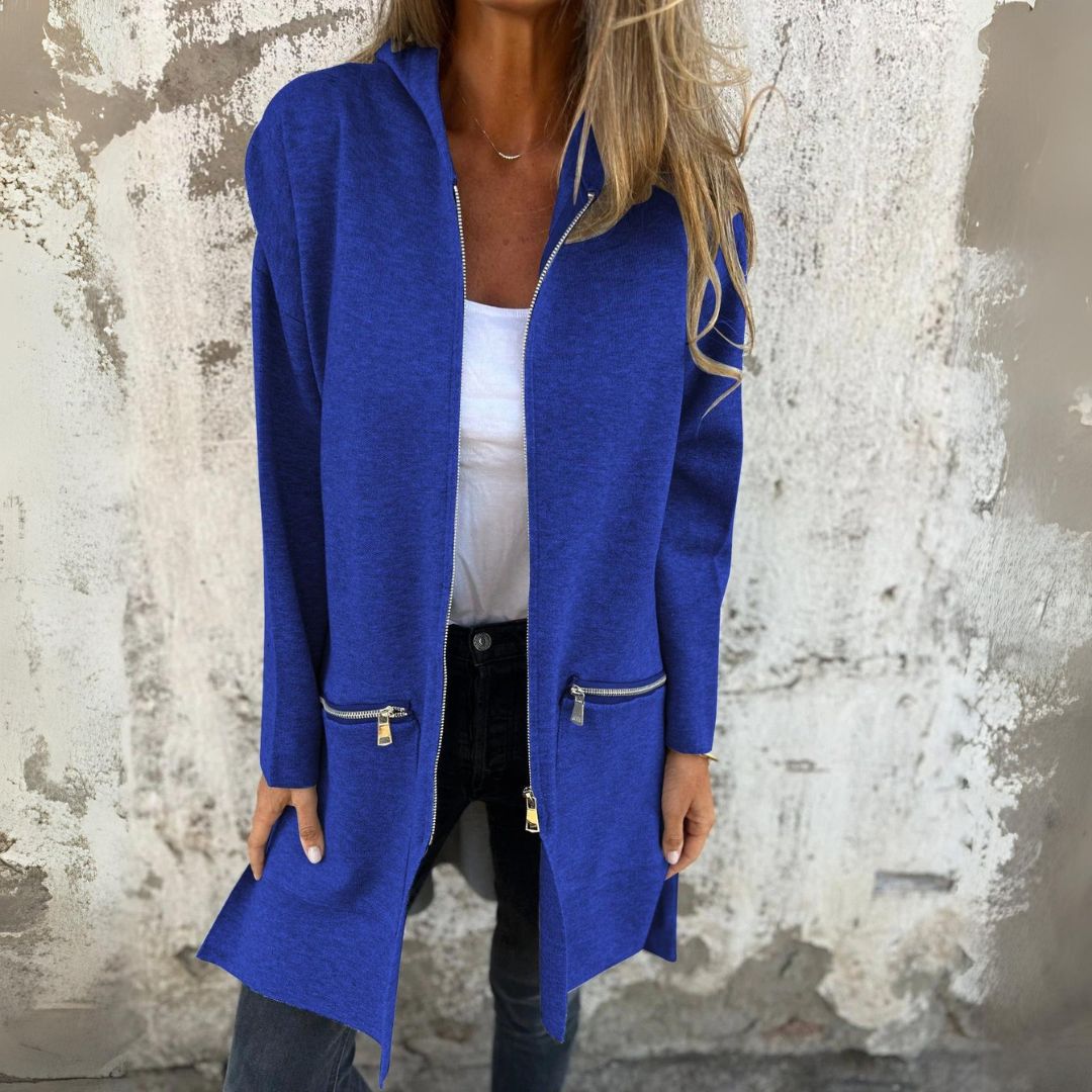 Adelle - Manteau long chaud à capuche zippé