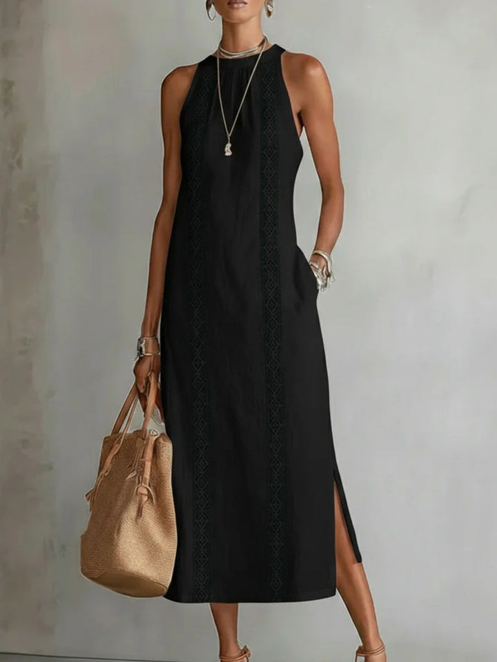 Shireen - Robe élégante sans manches à col halter avec patchwork en dentelle