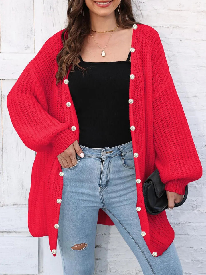 Eunike - Cardigan cosy ample en maille à manches longues et devant ouvert
