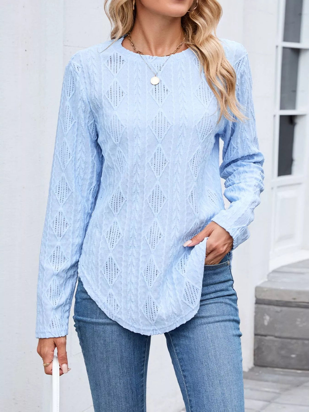 Nakayla - Sweat-shirt Élégant Texturé à Manches Longues avec Boutons au Dos