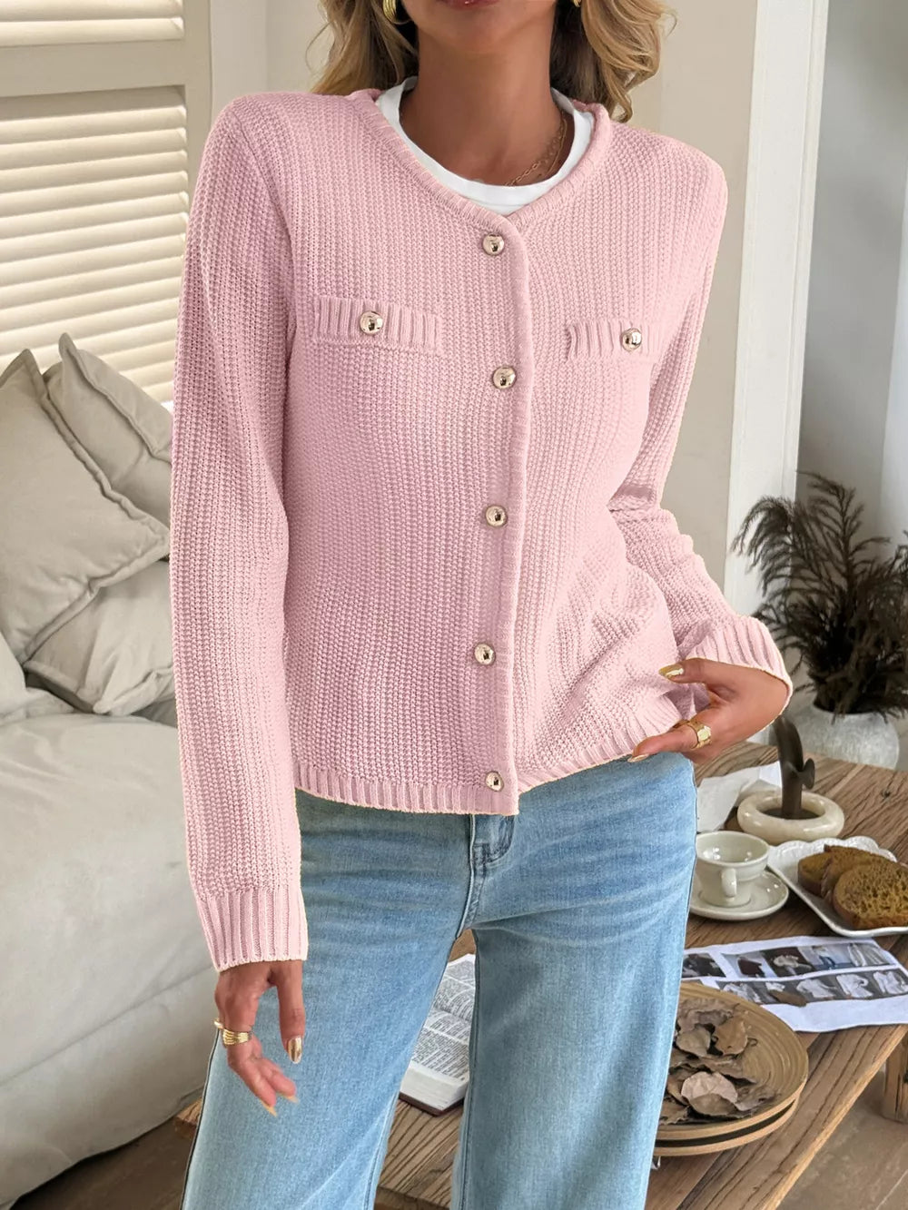 Ezra - Cardigan chic côtelé à boutons et manches longues