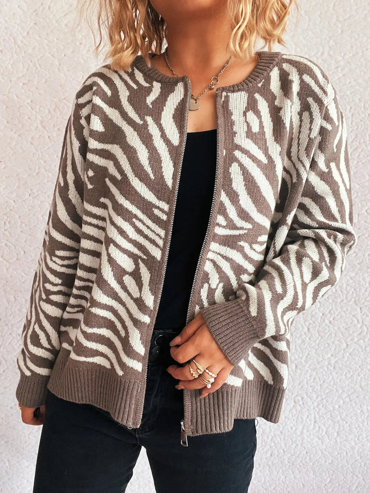 Beatrice - Cardigan chaud zippé à imprimé zèbre