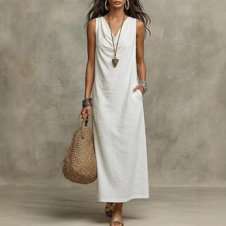 Rosaly - Robe ample élégante sans manches à col V