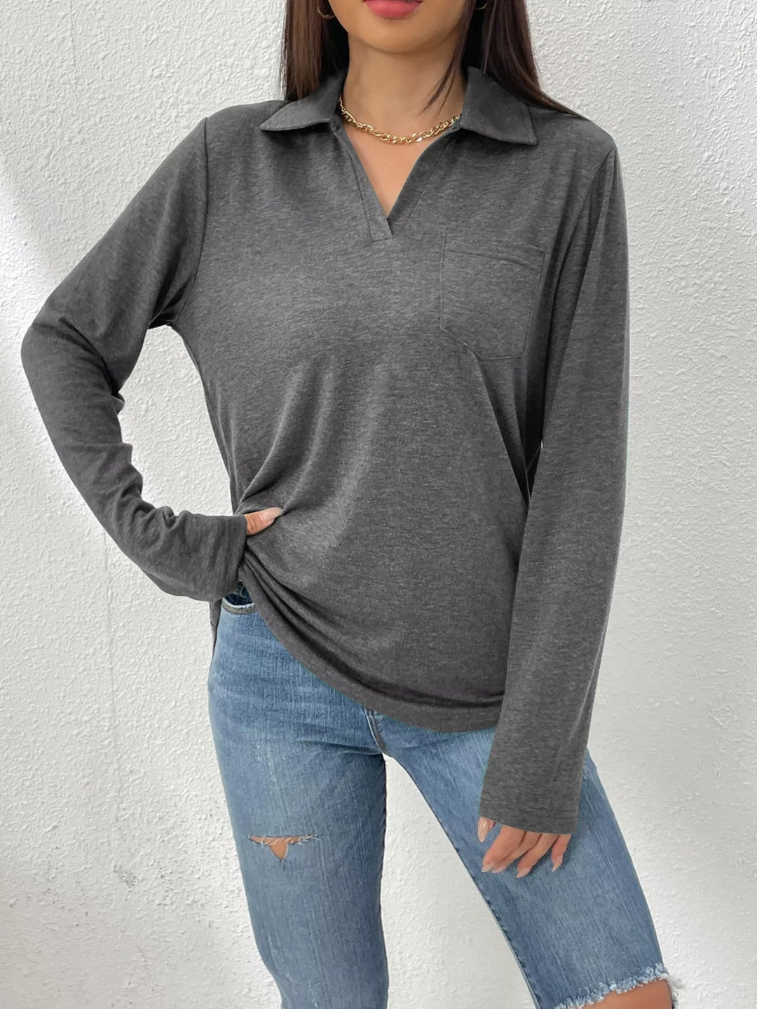 Aurelia - Sweat-shirt polo décontracté à manches longues