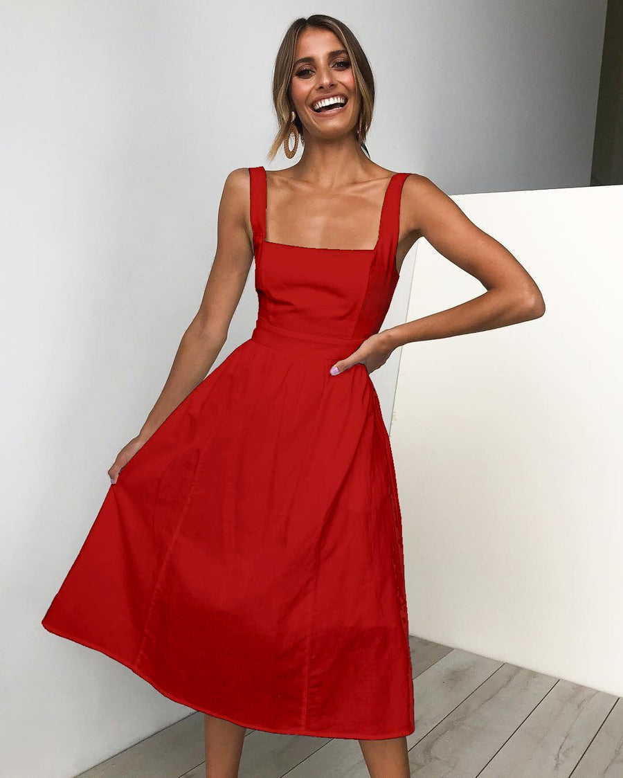 Robe dos nu simple à bretelles pour femmes - Setseg