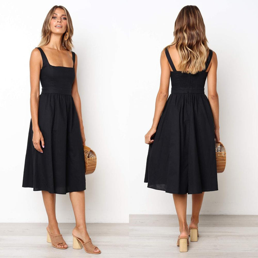 Robe dos nu simple à bretelles pour femmes - Setseg