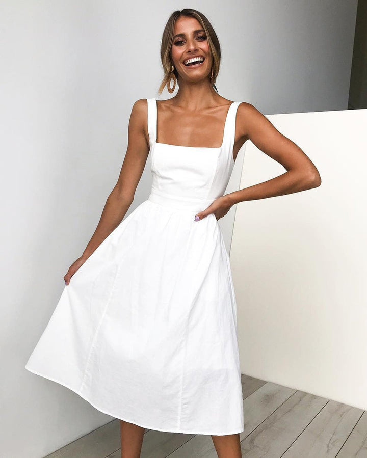Robe dos nu simple à bretelles pour femmes - Setseg