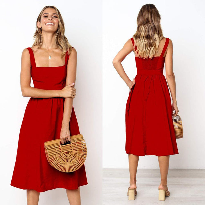 Robe dos nu simple à bretelles pour femmes - Setseg