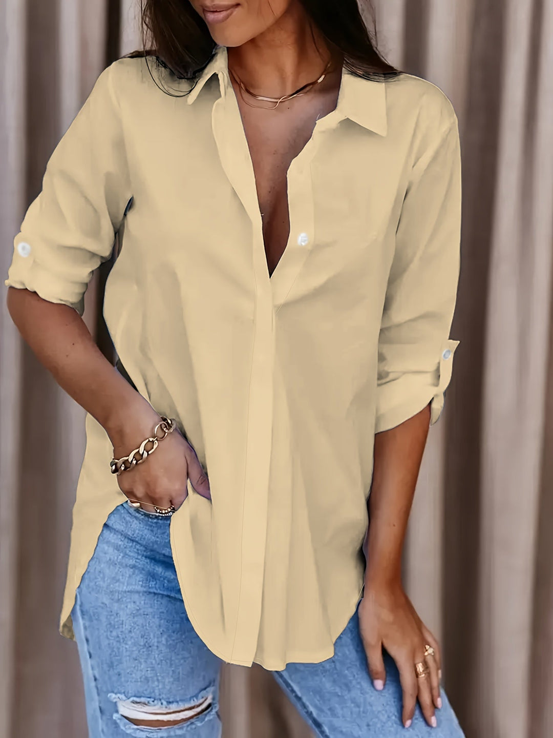 Lynda - Chemise décontractée boutonnée à manches longues