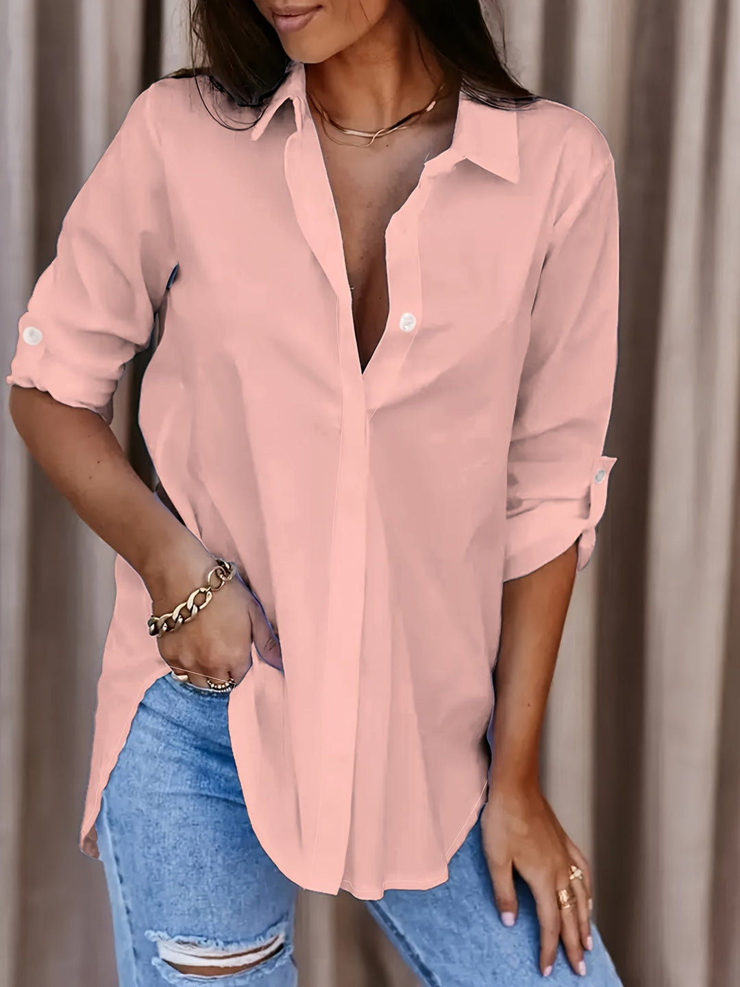 Lynda - Chemise décontractée boutonnée à manches longues
