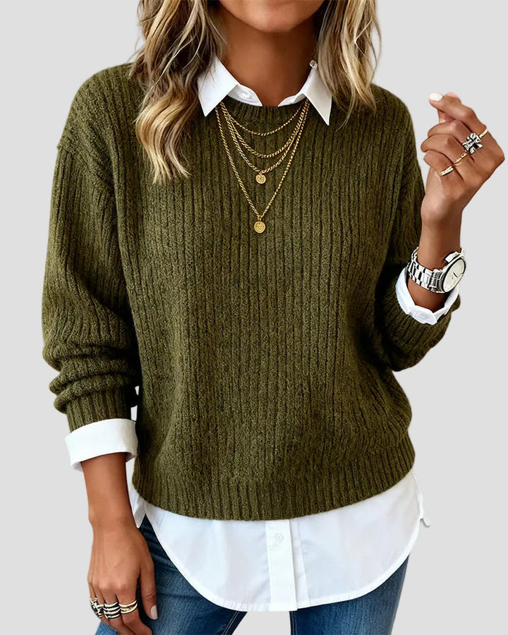 Jisella - Pull-chemise décontracté en maille à manches longues