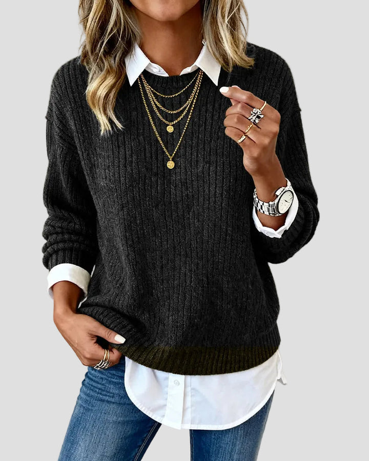 Jisella - Pull-chemise décontracté en maille à manches longues