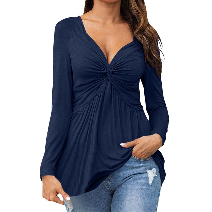 Charisse - Sweatshirt élégant à manches longues avec col en V noué