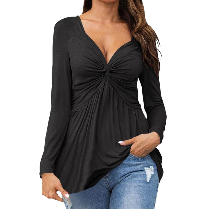 Charisse - Sweatshirt élégant à manches longues avec col en V noué