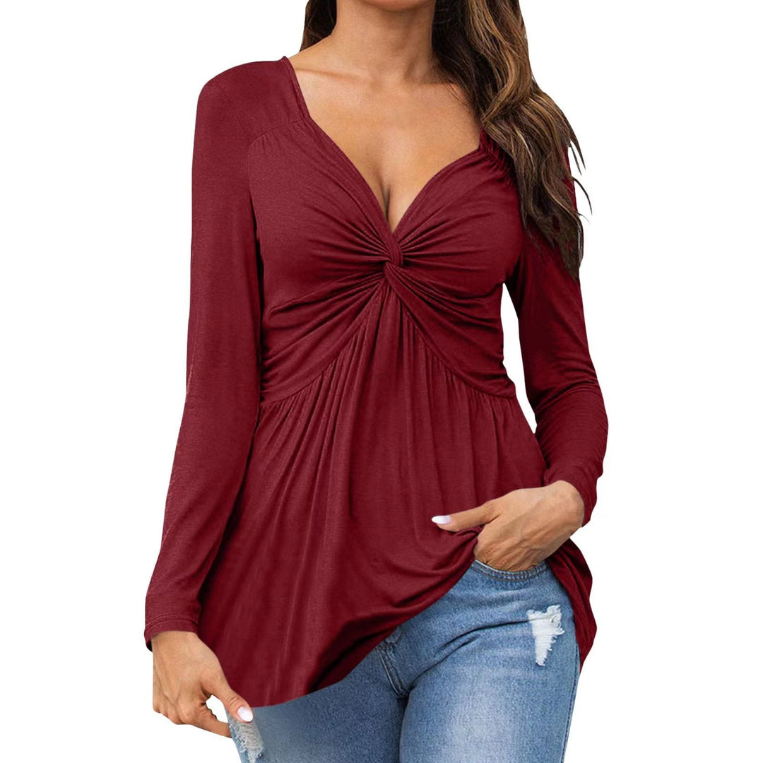 Charisse - Sweatshirt élégant à manches longues avec col en V noué