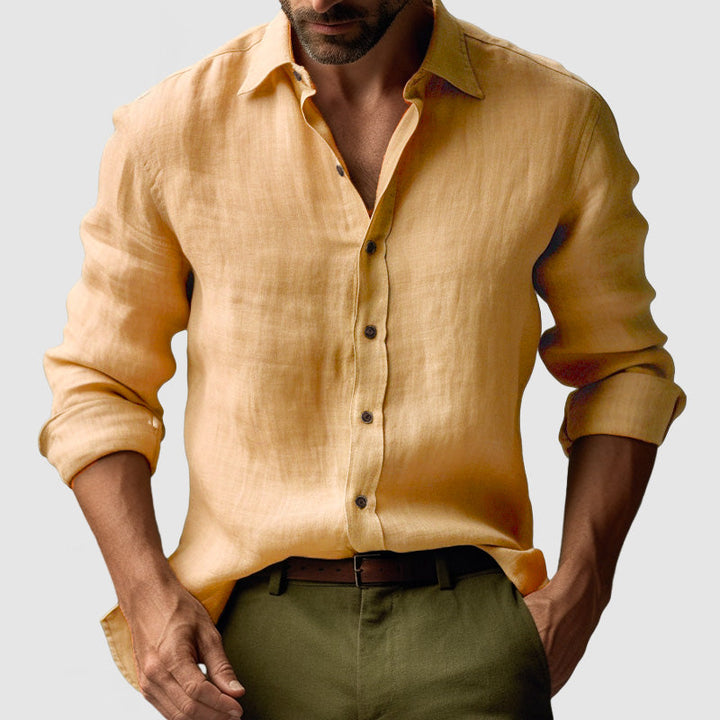 Chemise en lin vintage masculin à manches longues 0