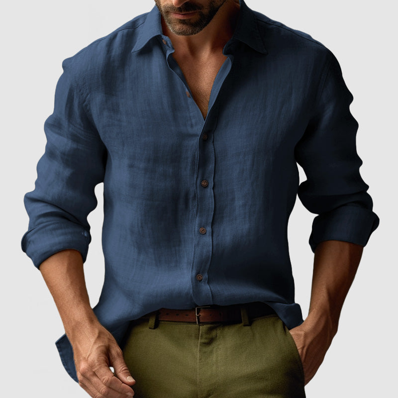 Chemise en lin vintage masculin à manches longues 10