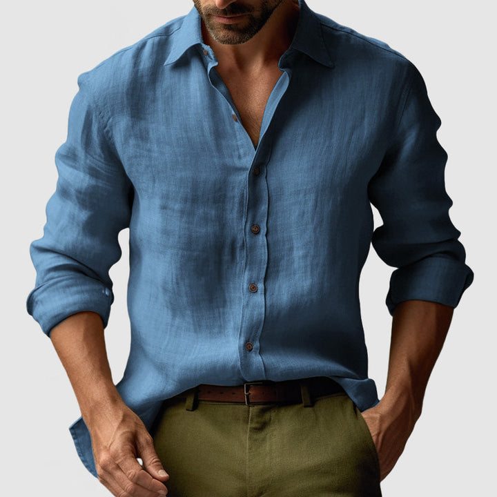 Chemise en lin vintage masculin à manches longues 2