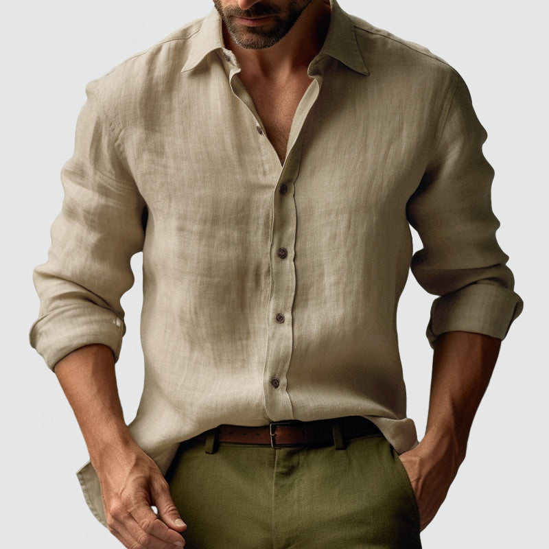 Chemise en lin vintage masculin à manches longues 7
