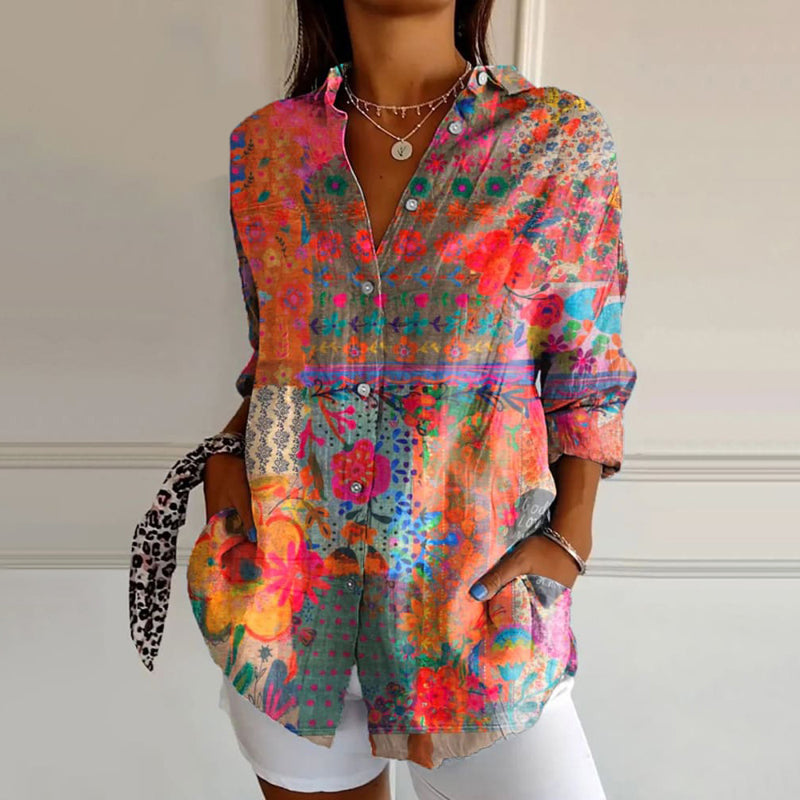 Chemise pour dames avec motif de fleurs et bitton 0