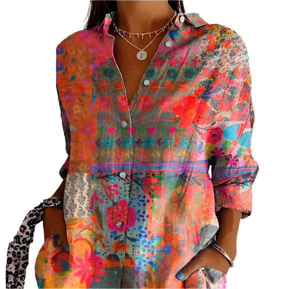 Chemise pour dames avec motif de fleurs et bitton 1