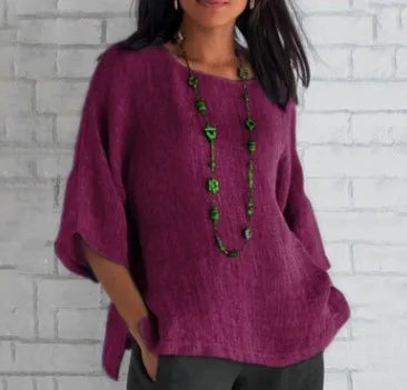 Saori | Haut chic uni en coton et lin