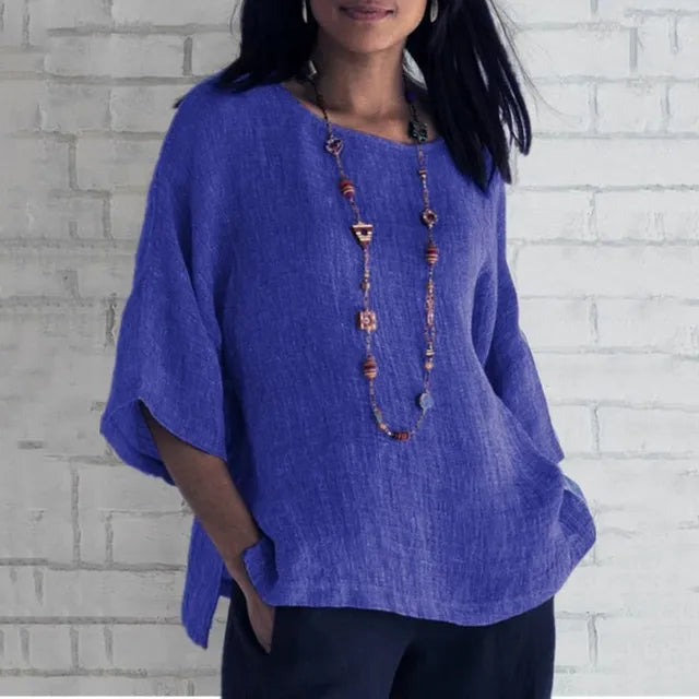 Saori | Haut chic uni en coton et lin