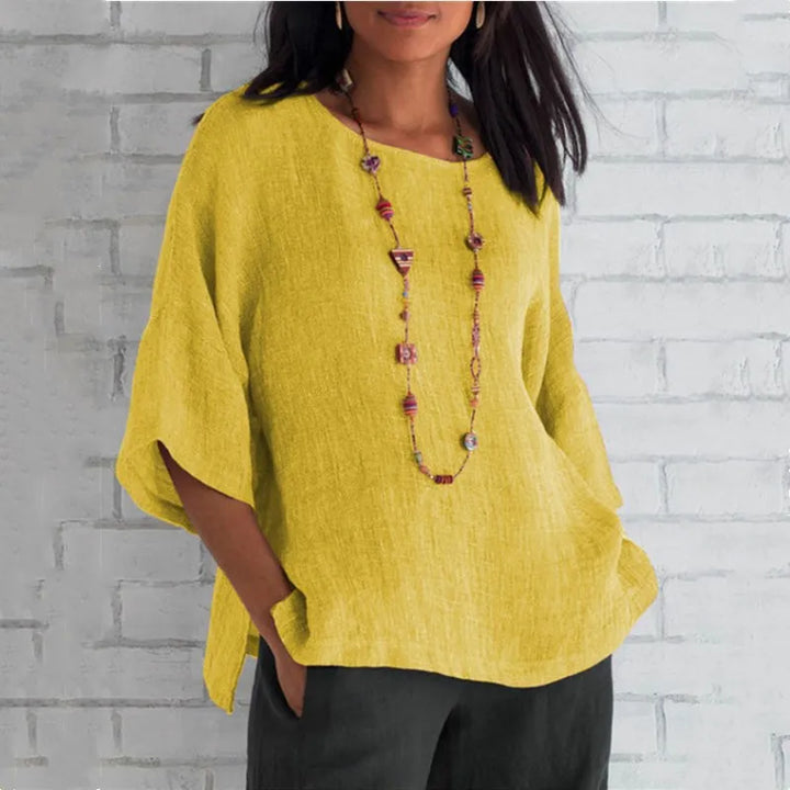 Saori | Haut chic uni en coton et lin