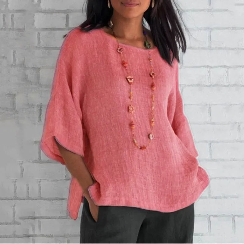 Saori | Haut chic uni en coton et lin