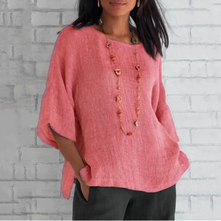 Saori | Haut chic uni en coton et lin