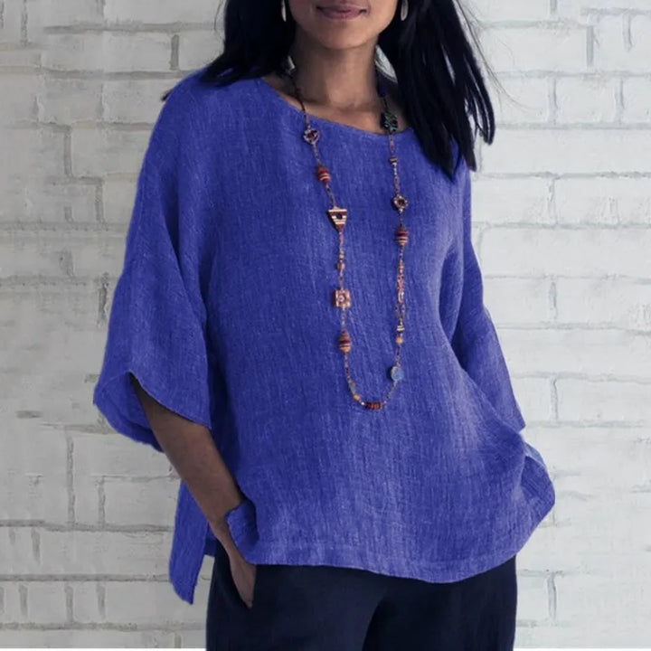 Saori | Haut chic uni en coton et lin