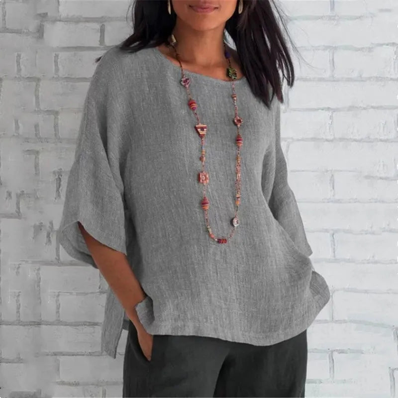 Saori | Haut chic uni en coton et lin
